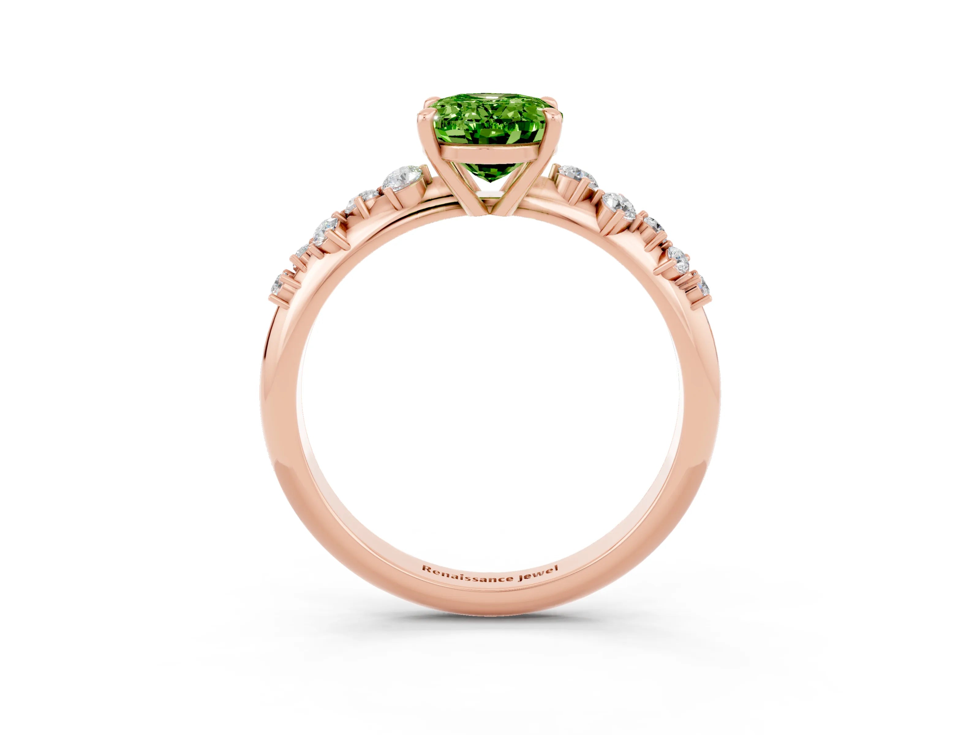 Rose gold Oval Cut Peridot Cluster Side Stone Solitaire Ring with Prong Setting_27