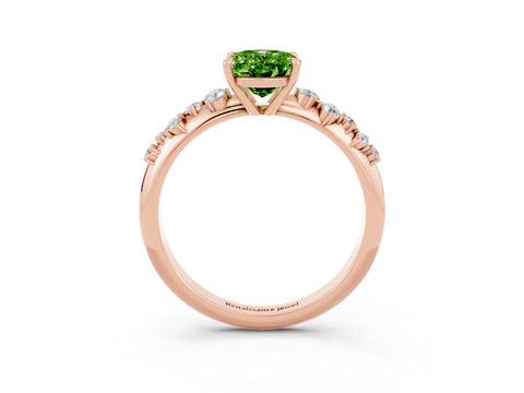 Rose gold Oval Cut Peridot Cluster Side Stone Solitaire Ring with Prong Setting_27