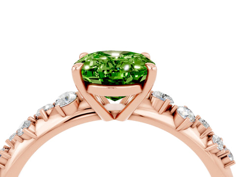 Rose gold Oval Cut Peridot Cluster Side Stone Solitaire Ring with Prong Setting_28