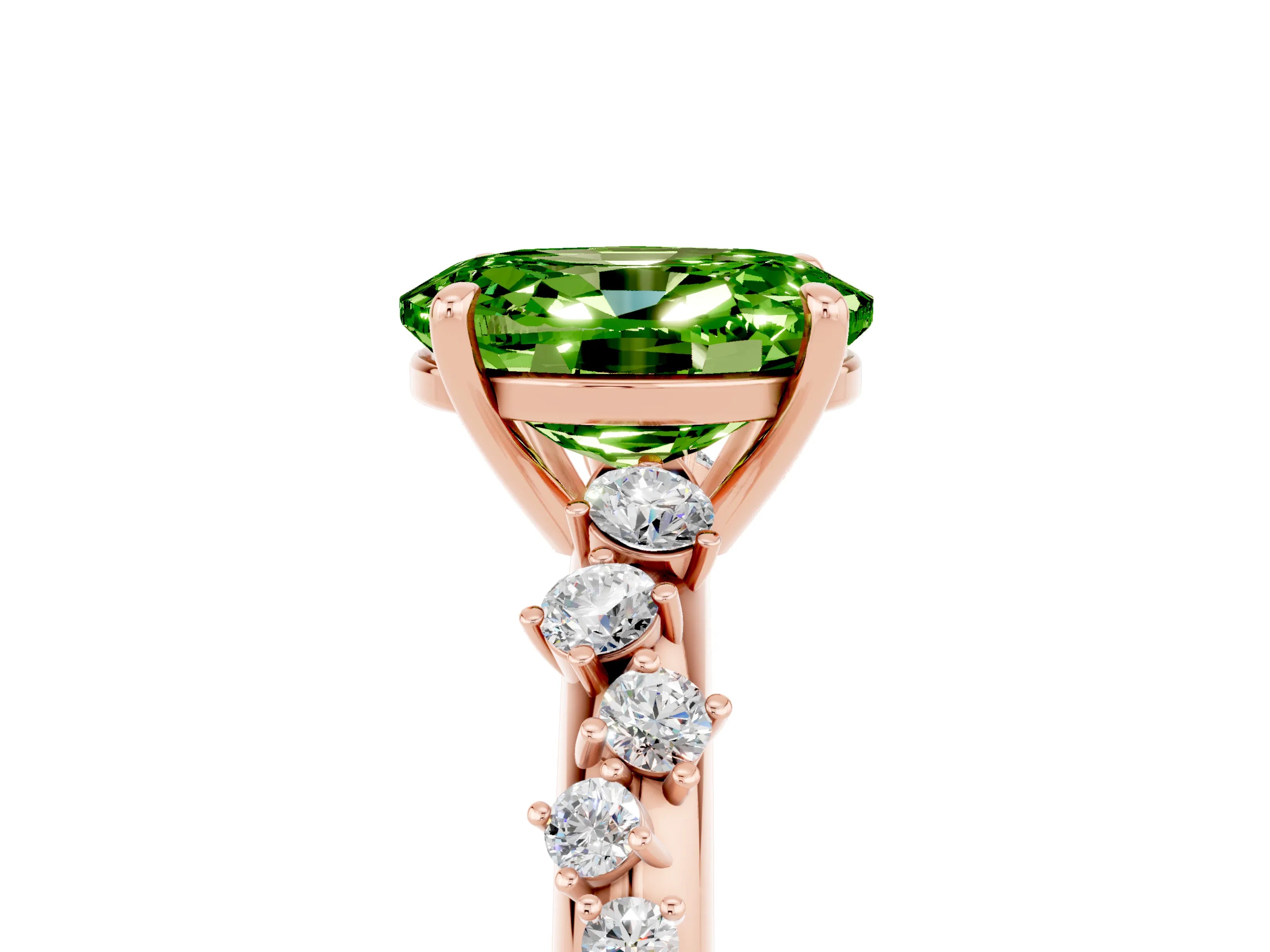 Rose gold Oval Cut Peridot Cluster Side Stone Solitaire Ring with Prong Setting_29
