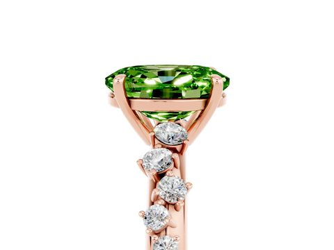 Rose gold Oval Cut Peridot Cluster Side Stone Solitaire Ring with Prong Setting_29