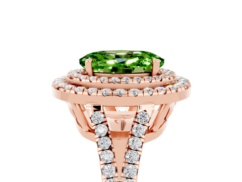 Rose gold Oval Cut Peridot Double Halo Ring with Pavé Band and Prong Setting_17