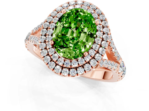 Rose gold Oval Cut Peridot Double Halo Ring with Split Shank and Prong Setting_13