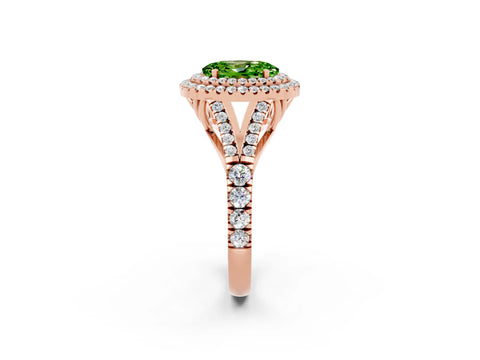 Rose gold Oval Cut Peridot Double Halo Ring with Split Shank and Prong Setting_14