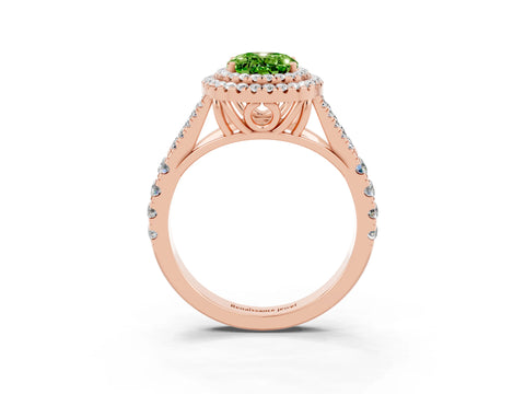 Rose gold Oval Cut Peridot Double Halo Ring with Split Shank and Prong Setting_15