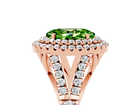 Rose gold Oval Cut Peridot Double Halo Ring with Split Shank and Prong Setting_17