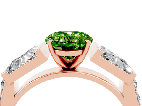 Rose gold Oval Cut Peridot Engagement Ring with Baguette Side Stones and Channel Set Band_4