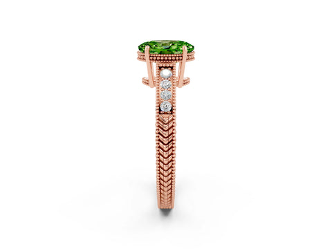 Rose gold Oval Cut Peridot Engagement Ring with Milgrain Channel Set Band and Prong Setting_2