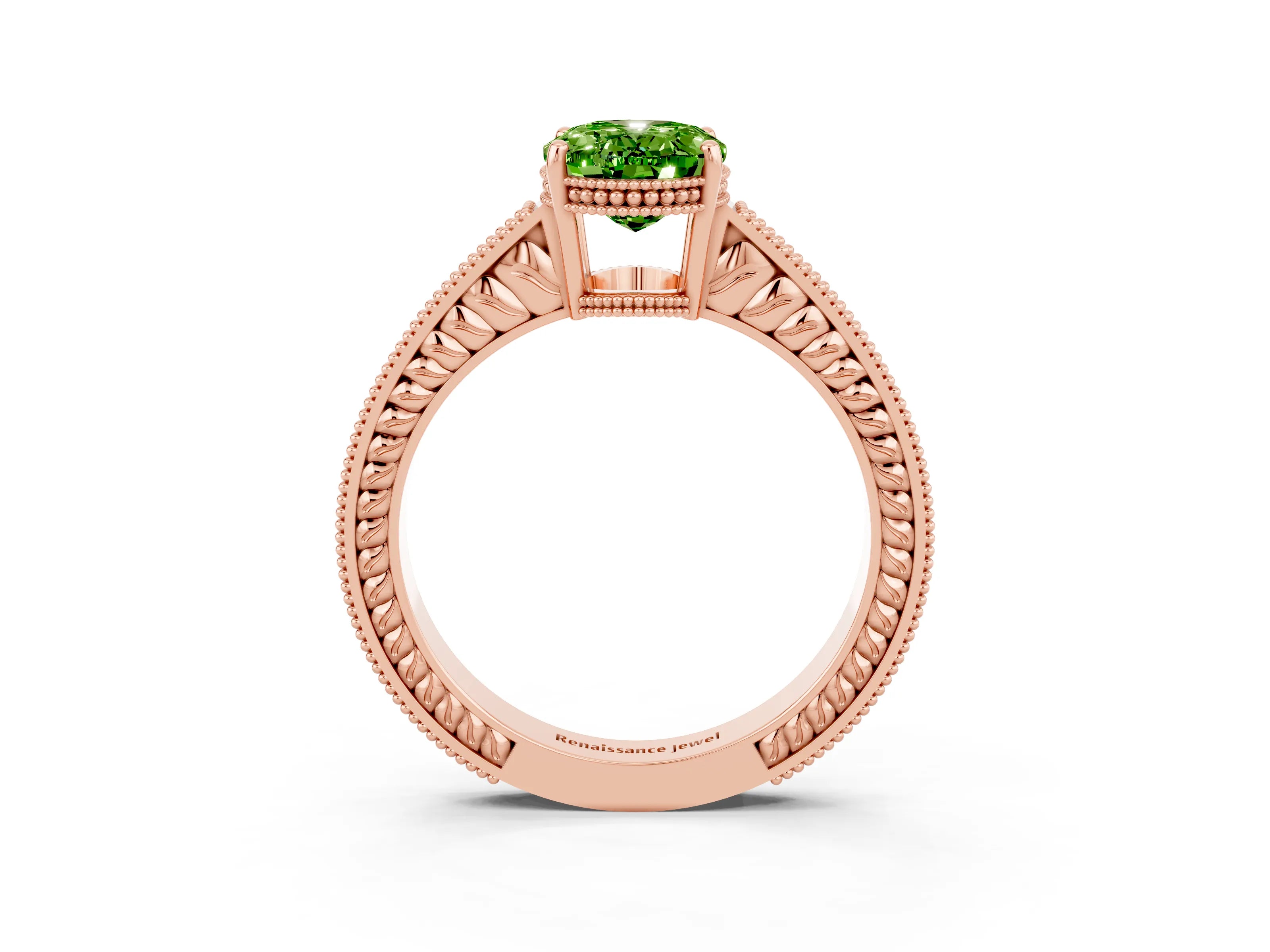 Rose gold Oval Cut Peridot Engagement Ring with Milgrain Channel Set Band and Prong Setting_3