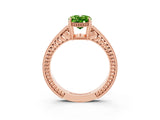 Rose gold Oval Cut Peridot Engagement Ring with Milgrain Channel Set Band and Prong Setting_3