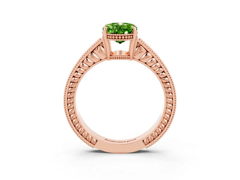 Rose gold Oval Cut Peridot Engagement Ring with Milgrain Channel Set Band and Prong Setting_3
