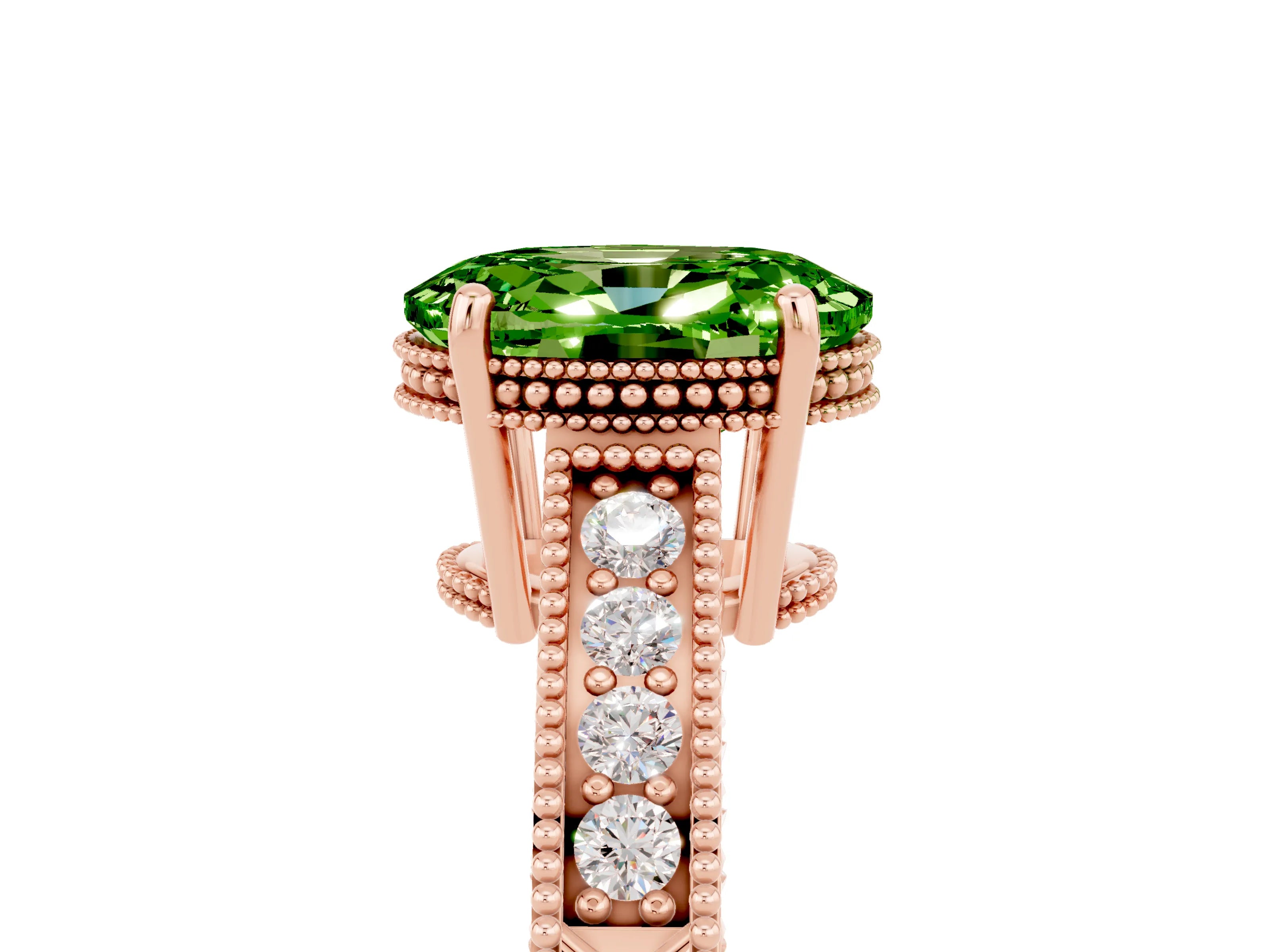 Rose gold Oval Cut Peridot Engagement Ring with Milgrain Channel Set Band and Prong Setting_5