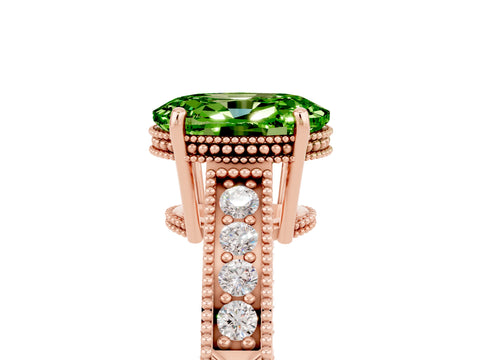 Rose gold Oval Cut Peridot Engagement Ring with Milgrain Channel Set Band and Prong Setting_5
