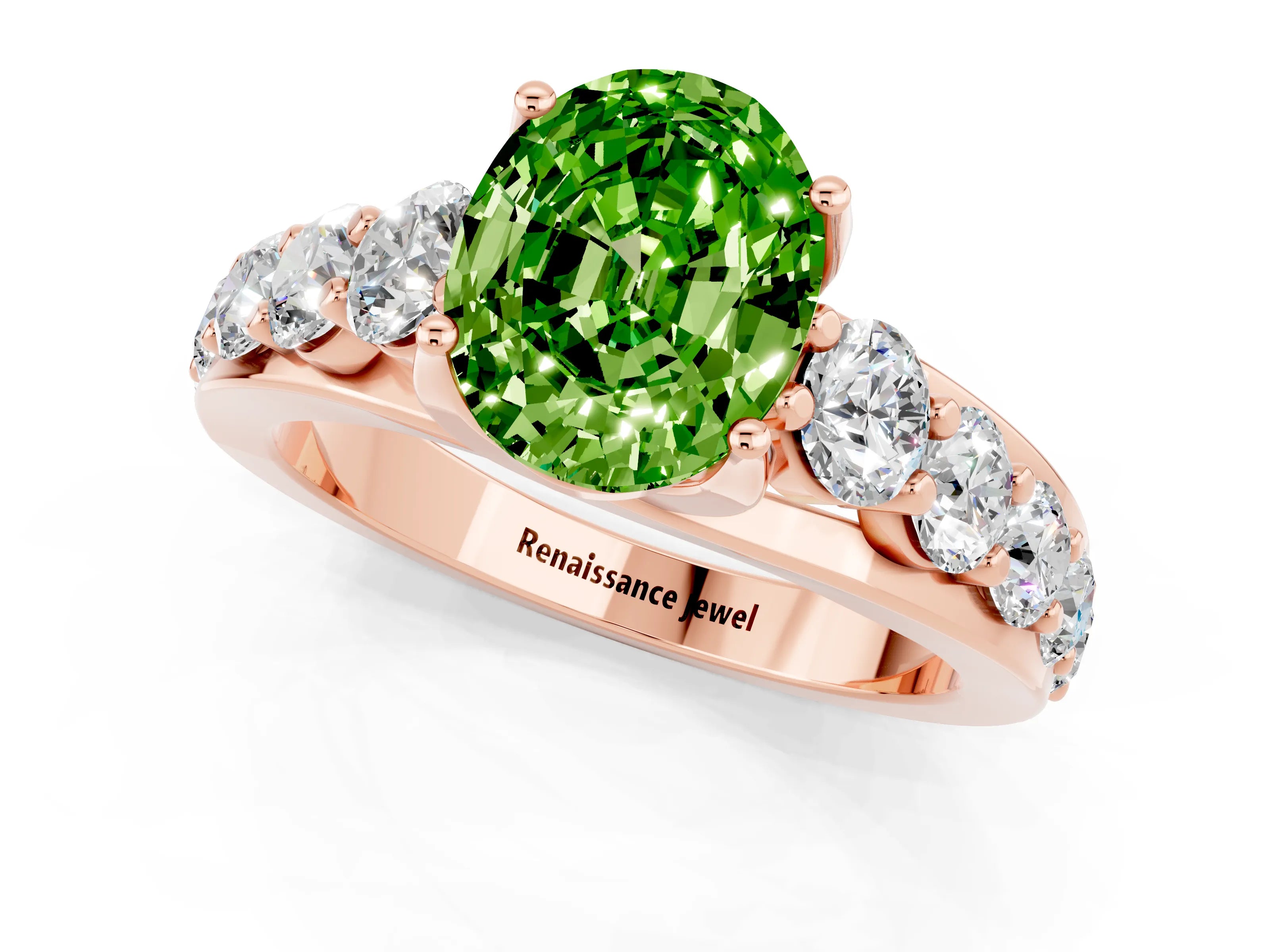 Rose gold Oval Cut Peridot Engagement Ring with Pavé Band and Four-Prong Setting_1