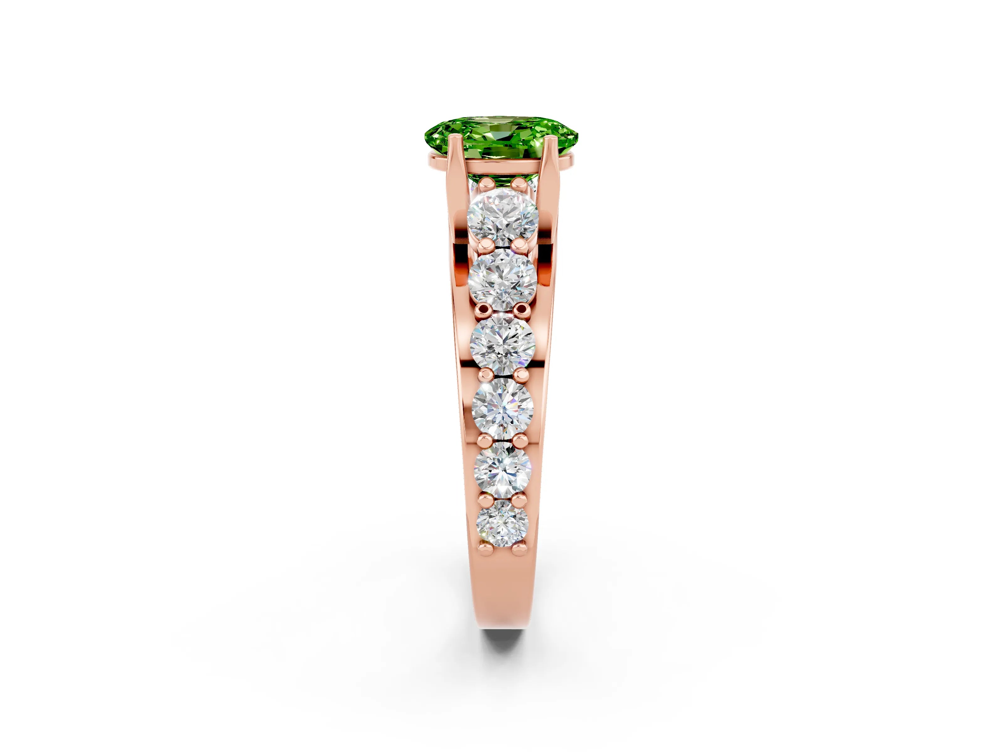 Rose gold Oval Cut Peridot Engagement Ring with Pavé Band and Four-Prong Setting_2