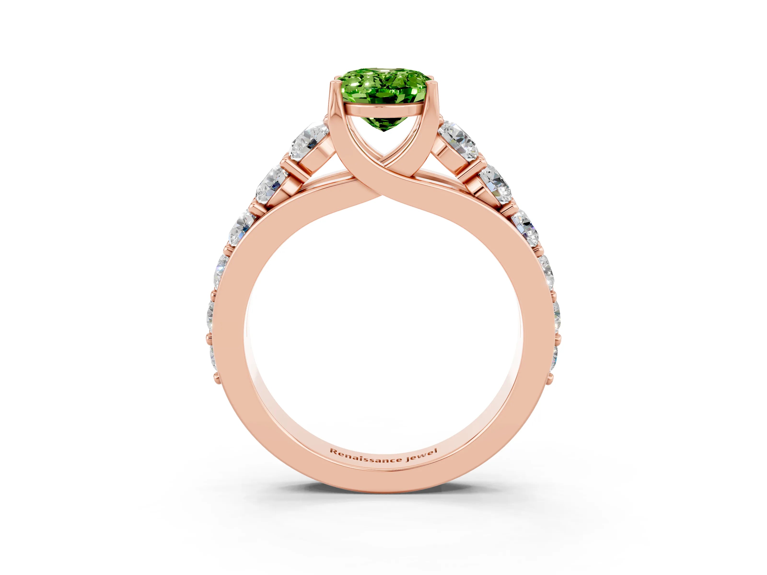 Rose gold Oval Cut Peridot Engagement Ring with Pavé Band and Four-Prong Setting_3
