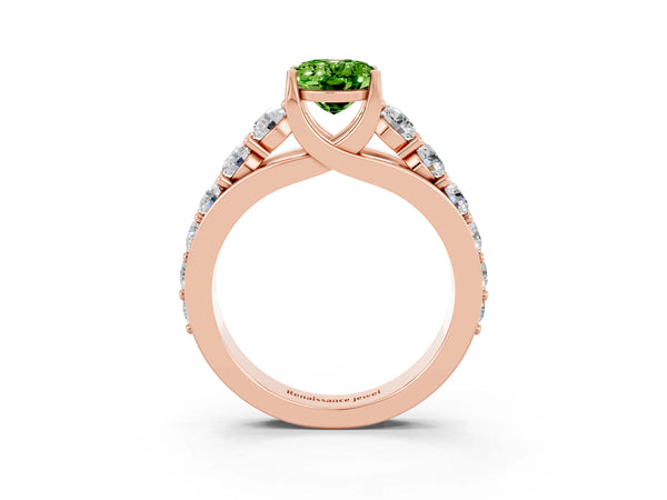 Rose gold Oval Cut Peridot Engagement Ring with Pavé Band and Four-Prong Setting