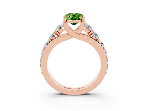 Rose gold Oval Cut Peridot Engagement Ring with Pavé Band and Four-Prong Setting_3