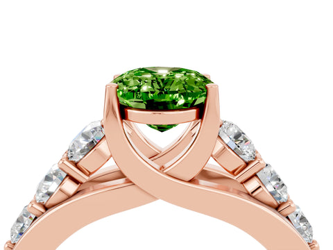 Rose gold Oval Cut Peridot Engagement Ring with Pavé Band and Four-Prong Setting_4