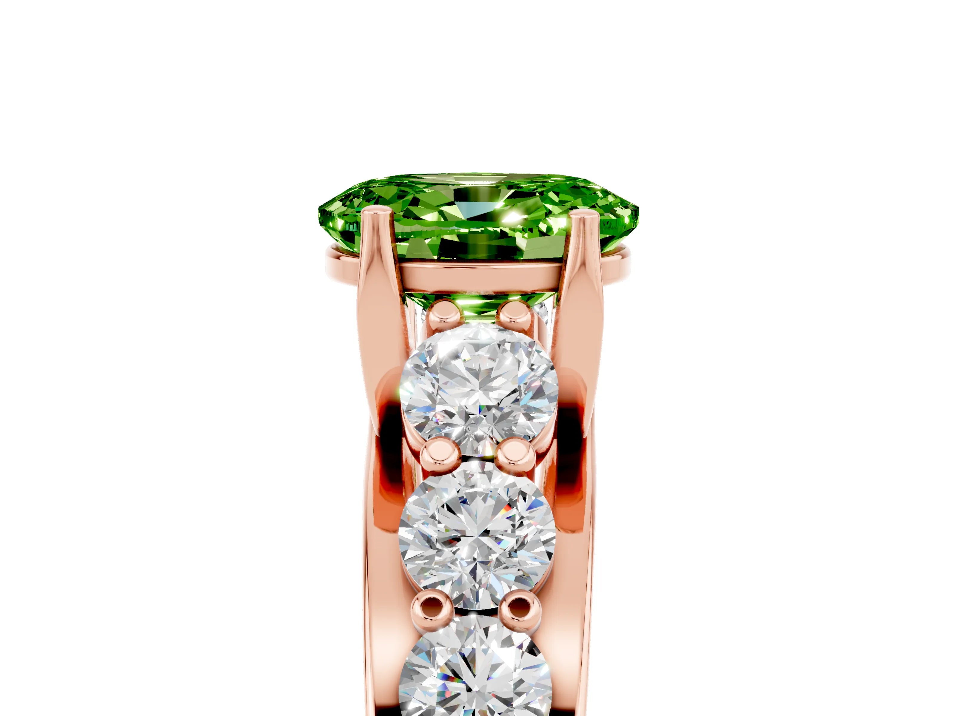 Rose gold Oval Cut Peridot Engagement Ring with Pavé Band and Four-Prong Setting_5