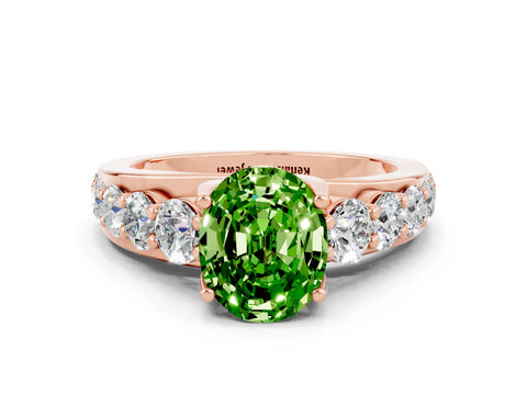 Rose gold Oval Cut Peridot Engagement Ring with Pavé Band and Four-Prong Setting