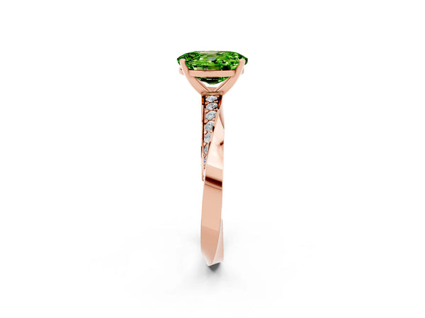 Rose gold Oval Cut Peridot Engagement Ring with Side Stone Accents and Four-Prong Setting