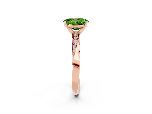 Rose gold Oval Cut Peridot Engagement Ring with Side Stone Accents and Four-Prong Setting