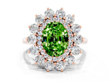 Rose gold Oval Cut Peridot Floral Double Halo Engagement Ring with Prong Setting_79