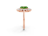 Rose gold Oval Cut Peridot Floral Double Halo Engagement Ring with Prong Setting_81