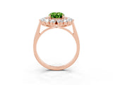 Rose gold Oval Cut Peridot Floral Double Halo Engagement Ring with Prong Setting_82