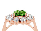 Rose gold Oval Cut Peridot Floral Double Halo Engagement Ring with Prong Setting_83