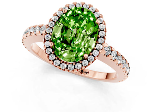 Rose gold Oval Cut Peridot Halo Engagement Ring with Pavé Band and Prong Setting_13