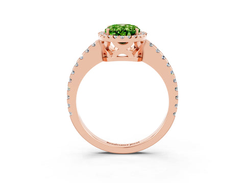 Rose gold Oval Cut Peridot Halo Engagement Ring with Pavé Band and Prong Setting_15