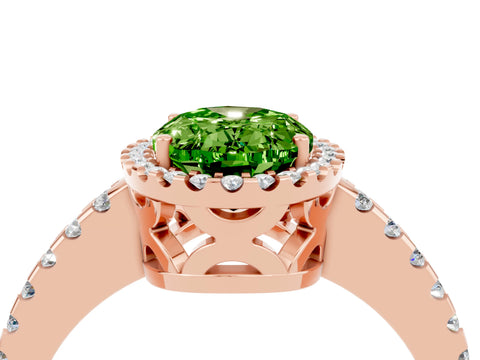 Rose gold Oval Cut Peridot Halo Engagement Ring with Pavé Band and Prong Setting_16