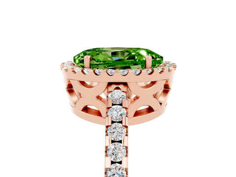 Rose gold Oval Cut Peridot Halo Engagement Ring with Pavé Band and Prong Setting_17