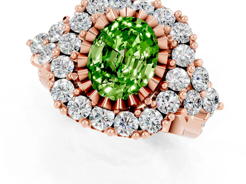 Rose gold Oval Cut Peridot Halo Ring with Pavé Band and Four-Prong Setting_13