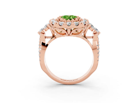 Rose gold Oval Cut Peridot Halo Ring with Pavé Band and Four-Prong Setting_15