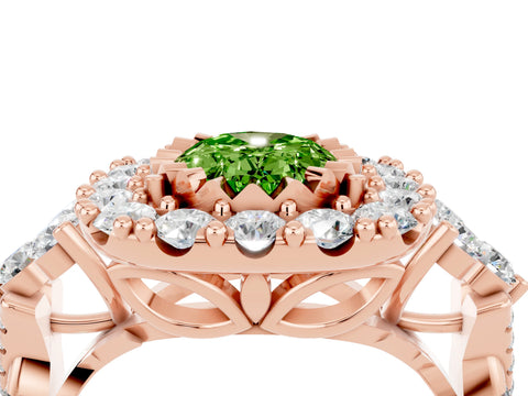 Rose gold Oval Cut Peridot Halo Ring with Pavé Band and Four-Prong Setting_16