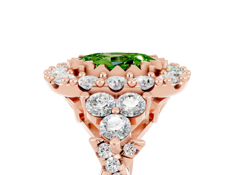Rose gold Oval Cut Peridot Halo Ring with Pavé Band and Four-Prong Setting_17