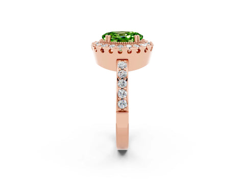 Rose gold Oval Cut Peridot Halo Ring with Pavé Band and Prong Setting_2