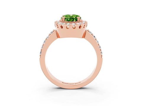 Rose gold Oval Cut Peridot Halo Ring with Pavé Band and Prong Setting_3