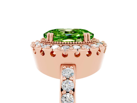 Rose gold Oval Cut Peridot Halo Ring with Pavé Band and Prong Setting_5