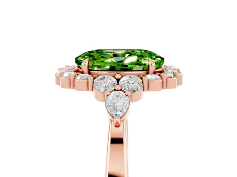 Rose gold Oval Cut Peridot Halo Ring with Pear Side Stones and Prong Setting_17