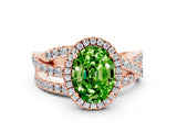 Rose gold Oval Cut Peridot Halo Ring with Round Split Shank and Prong Setting_48