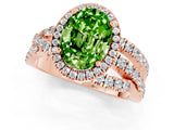 Rose gold Oval Cut Peridot Halo Ring with Round Split Shank and Prong Setting_49