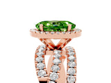Rose gold Oval Cut Peridot Halo Ring with Round Split Shank and Prong Setting_53
