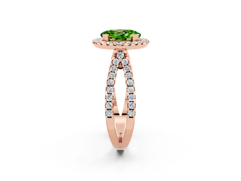 Rose gold Oval Cut Peridot Halo Ring with Split Shank Pavé Band and Prong Setting_2