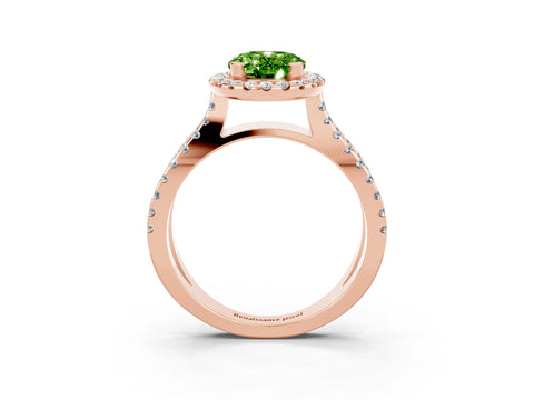 Rose gold Oval Cut Peridot Halo Ring with Split Shank Pavé Band and Prong Setting_3