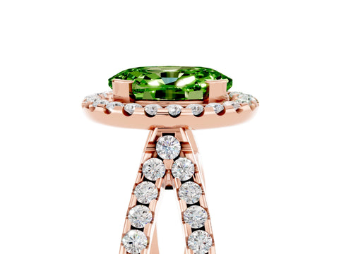 Rose gold Oval Cut Peridot Halo Ring with Split Shank Pavé Band and Prong Setting_5