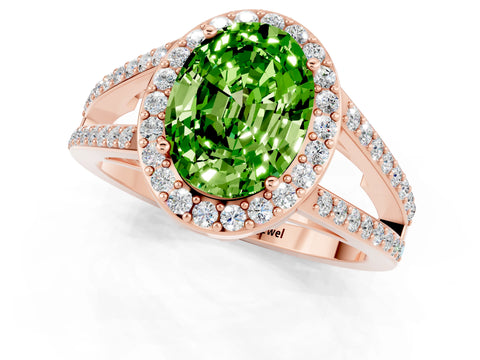 Rose gold Oval Cut Peridot Halo Ring with Split Shank U-Prong Band and Four-Prong Setting_1